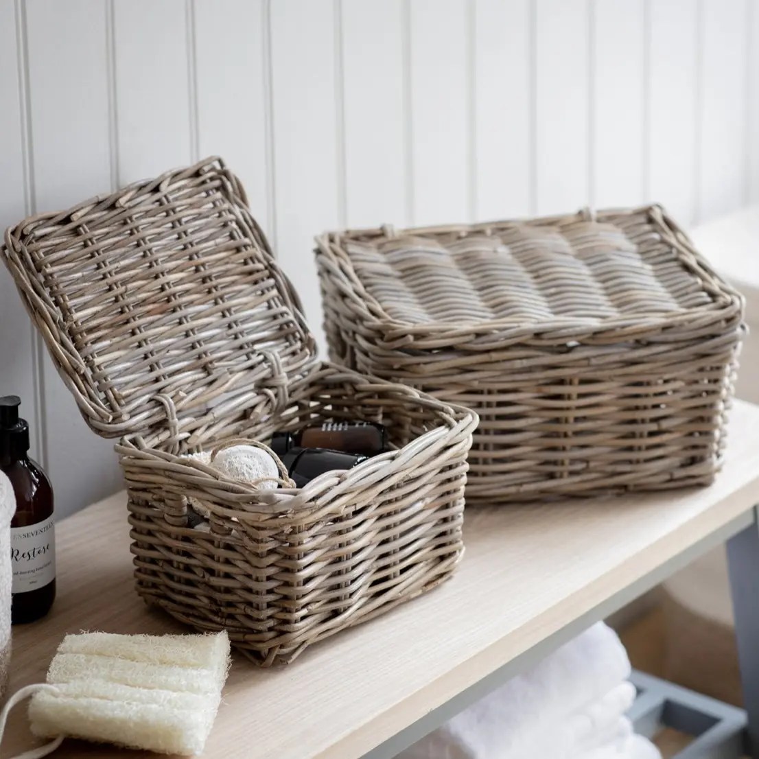 Set of 2 Rattan Storage Baskets