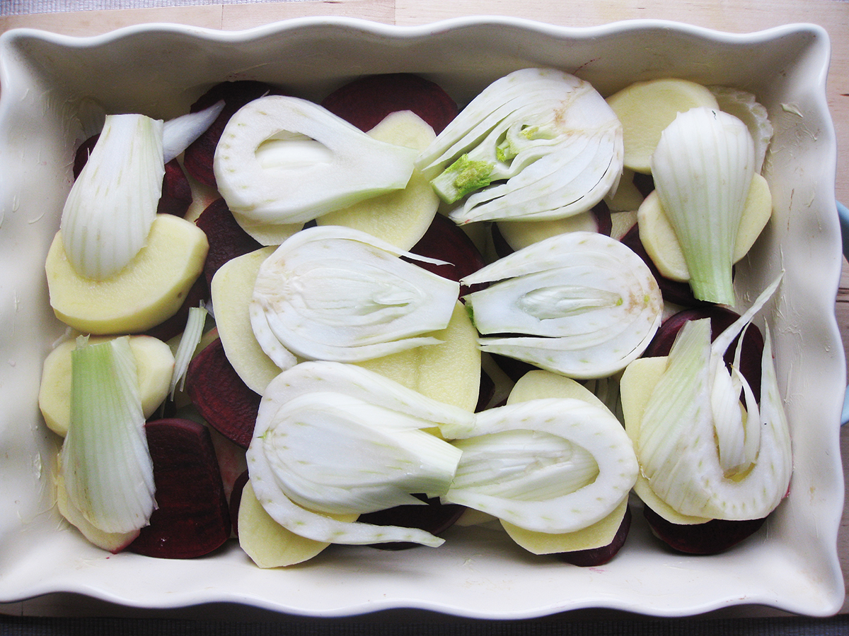 GlutenFree & DairyFree Fennel, Beetroot & Potato Gratin Grace Cheetham