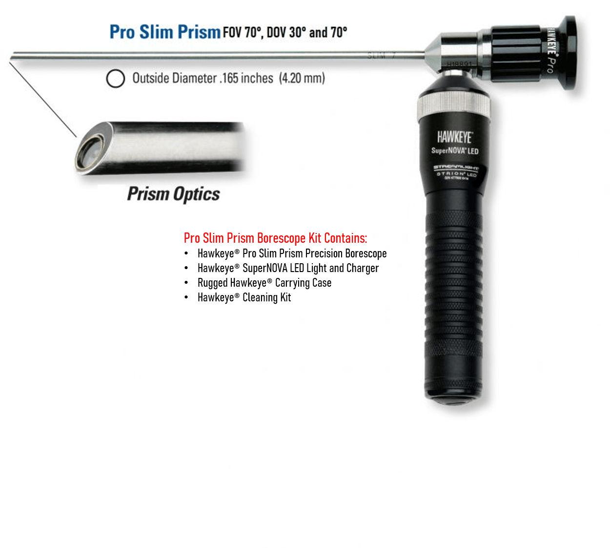 Hawkeye® Pro Slim Prism Borescopes .165” (4.20mm) Gradient Lens