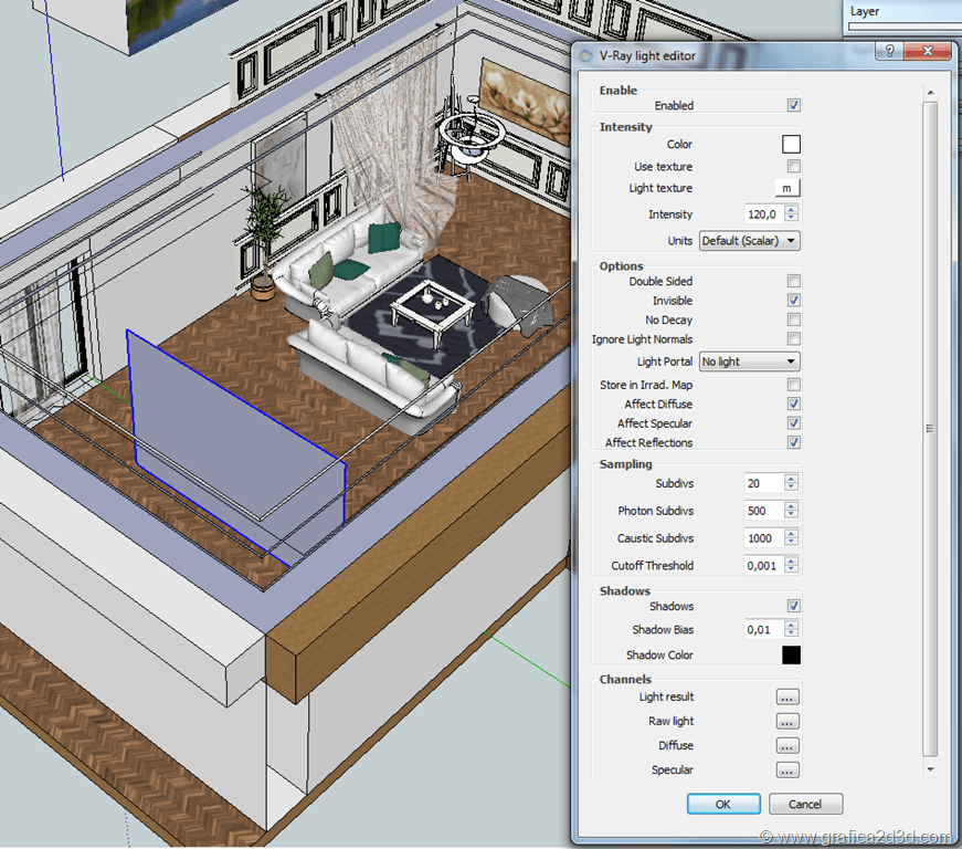 Vray sketchup tutorial scena interno 131