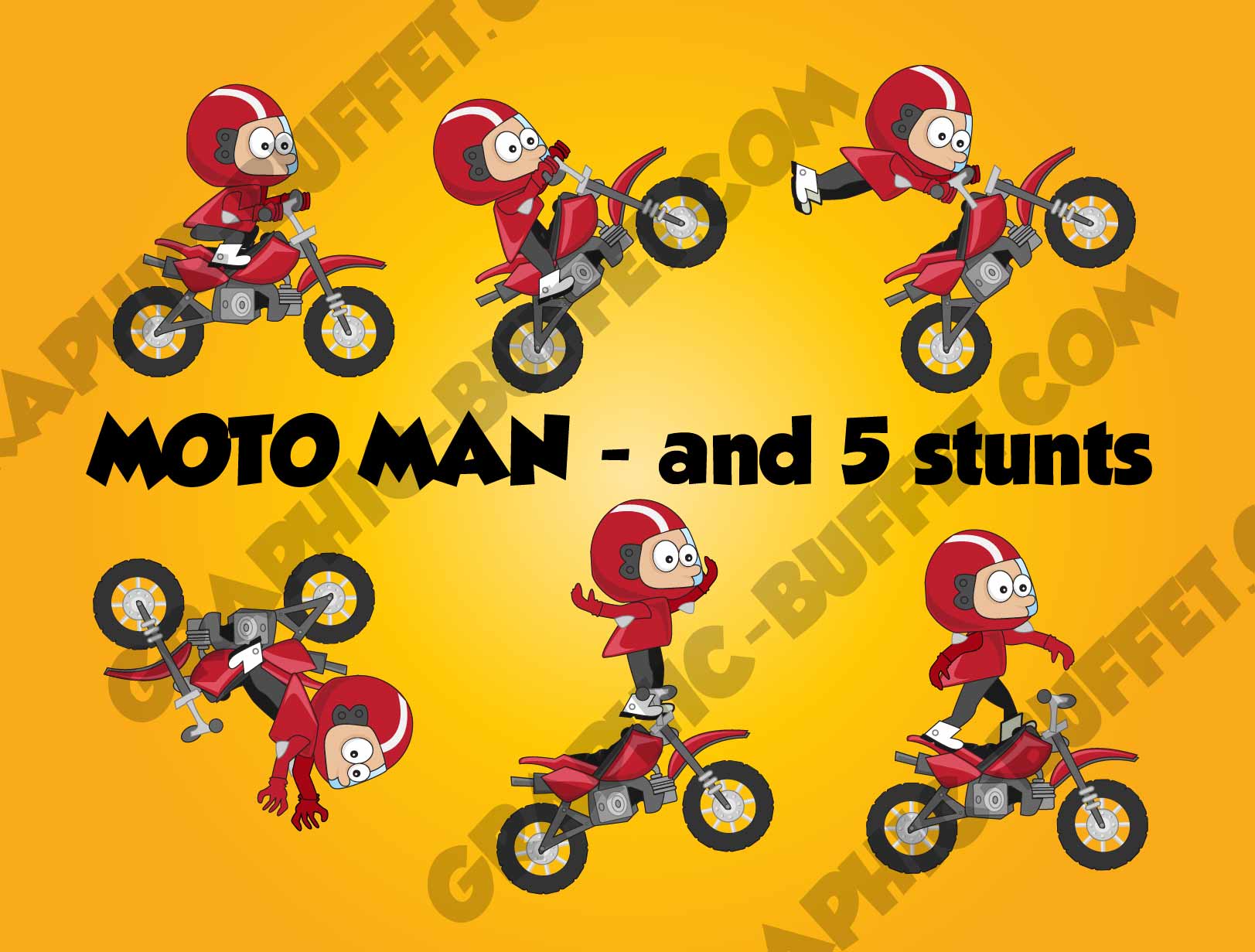 MOTO MAN game character - motorbike rider & 5 stunts - Graphic Buffet