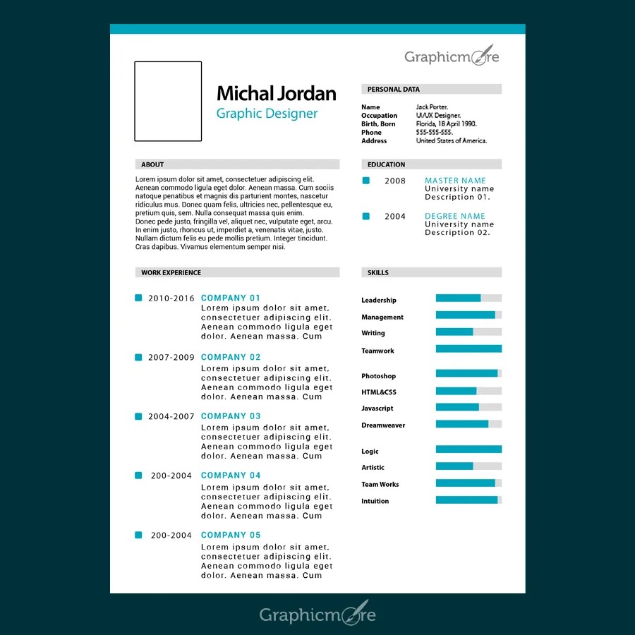 Creative Resume Template Design Free PSD File Download