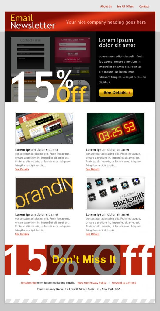 PSD email template in 3 colors GraphicsFuel