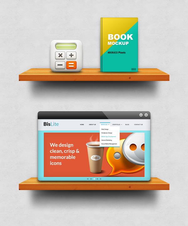 Wooden Shelf Display Mockup (PSD) GraphicsFuel