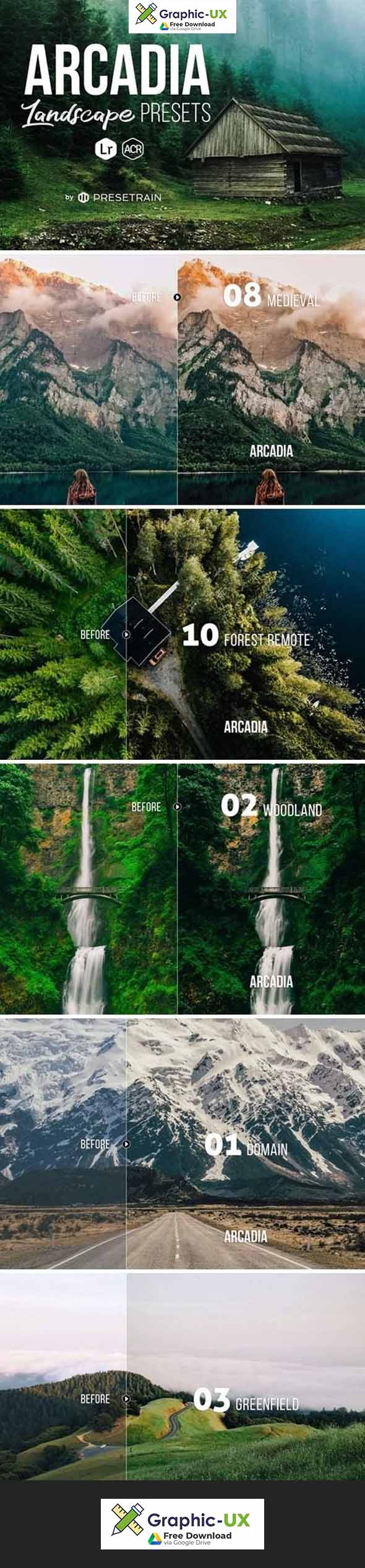 Arcadia Landscape Presets for Lightroom & ACR free GraphicUX