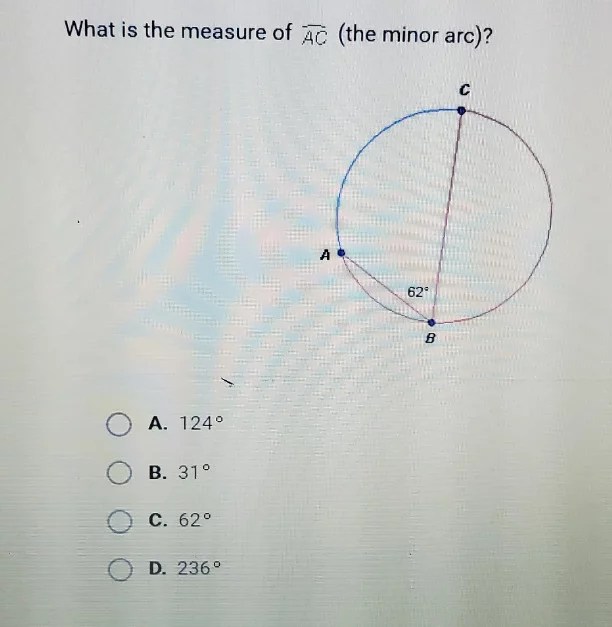 What is the measure of AC (the minor arc)? What is the measure of AC