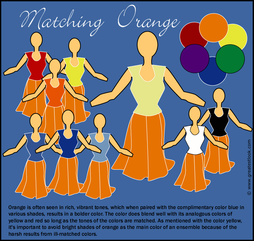 Combine orange dresses with other colors.
