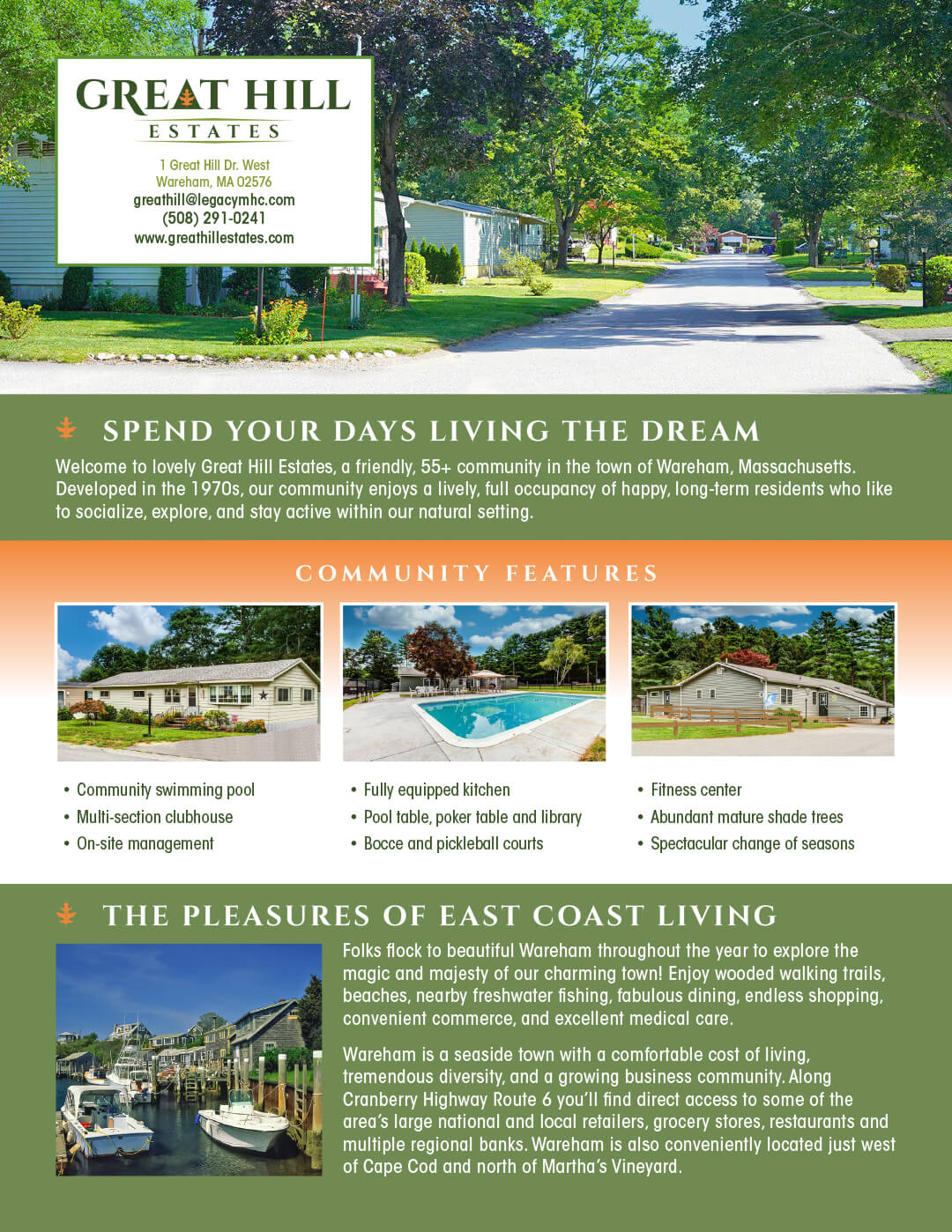 Community Map Of Great Hill Estates 55+ MHC In West Wareham, MA