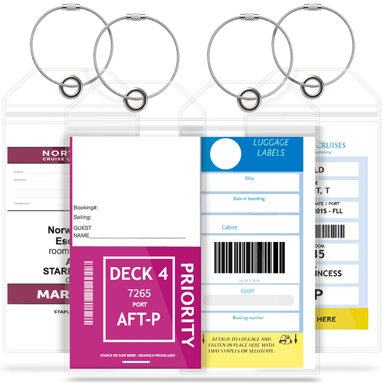 Cruise Luggage Tag Holder with Zip Seal & Steel Loops 4 Pack