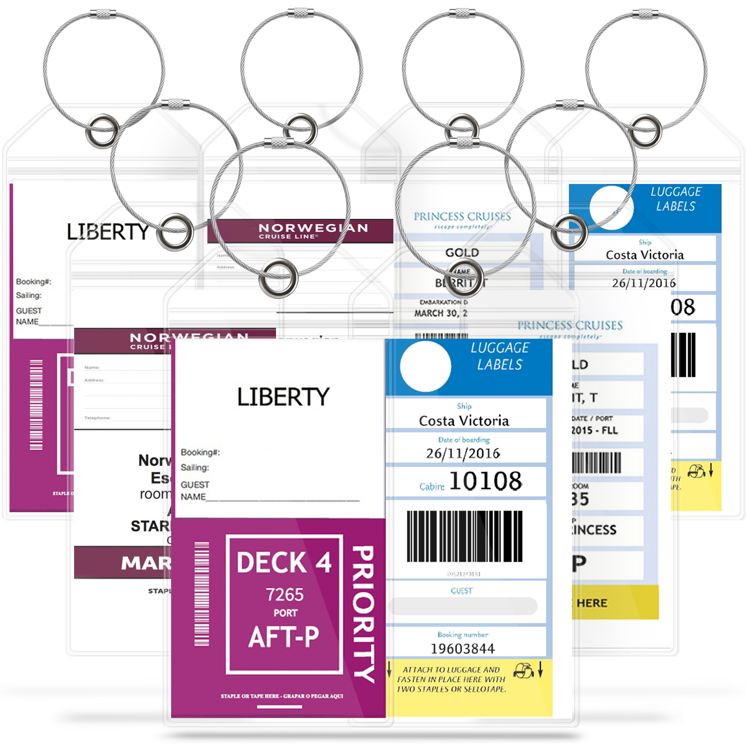 Cruise Luggage Tag Holder with Zip Seal & Steel Loops 8 Pack