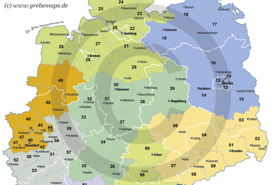 Plz Karte Brd Postleitzahlenkarte Deutschland 2stellig grebemaps® Kartographie