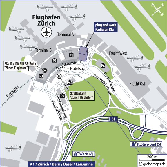 Karte Zürich Flughafen grebemaps® Kartographie
