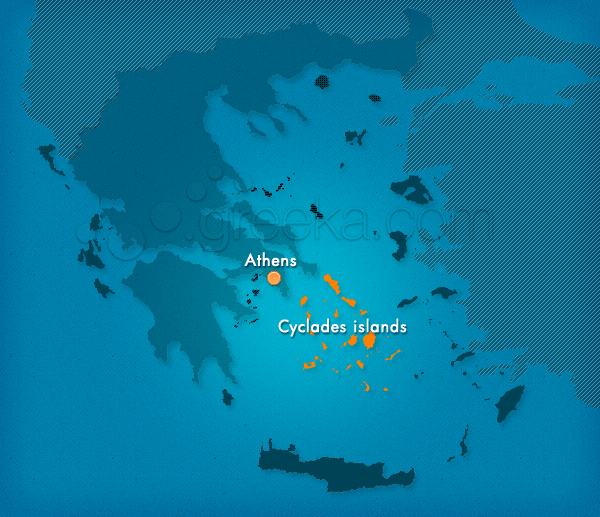 Map of Cyclades islands, Greece