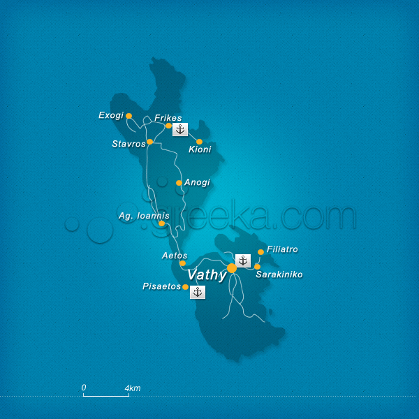 Map of Ithaca island, Greece