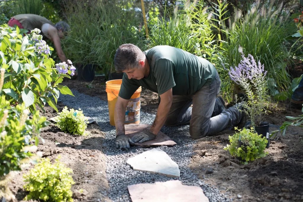 Front Yard Permaculture Landscape w. Garden Terraces, Natural Stone