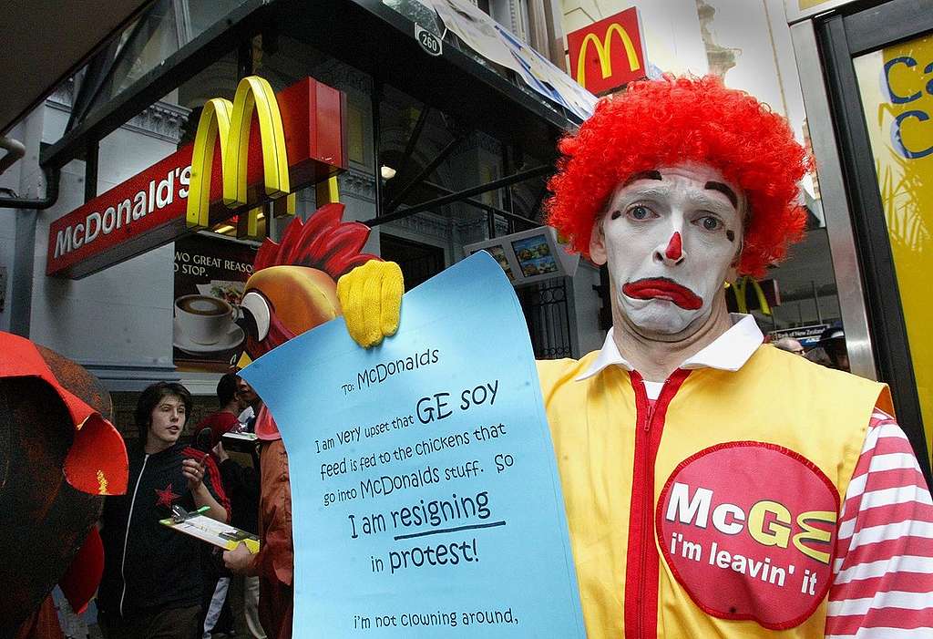 Ronald McDonald quits McDonalds over GE chicken Greenpeace Aotearoa