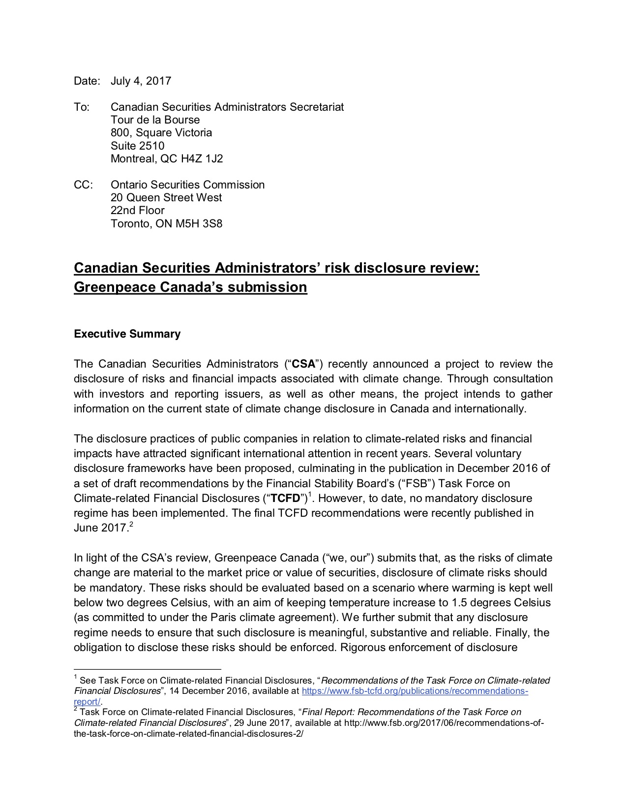 Canadian Securities Administrators’ risk disclosure review
