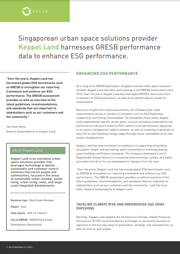 Manager case study Keppel Land GRESB