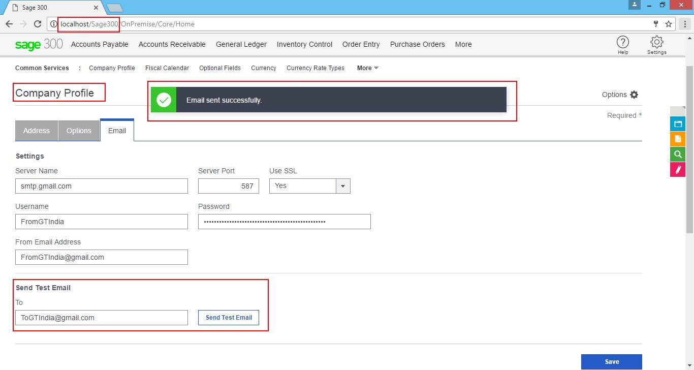 New Feature with Sage 300 v2017 Patch 2 for Email Settings on Company