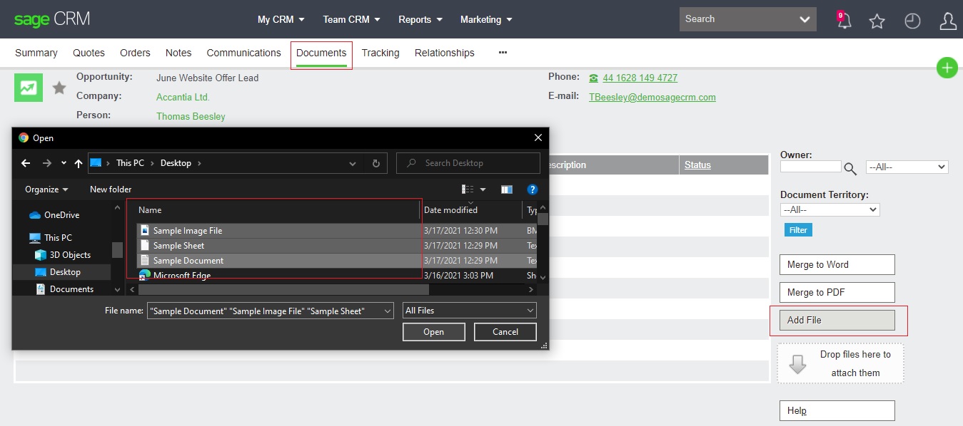Attach Multiple Documents in Sage CRM against any entity Sage CRM