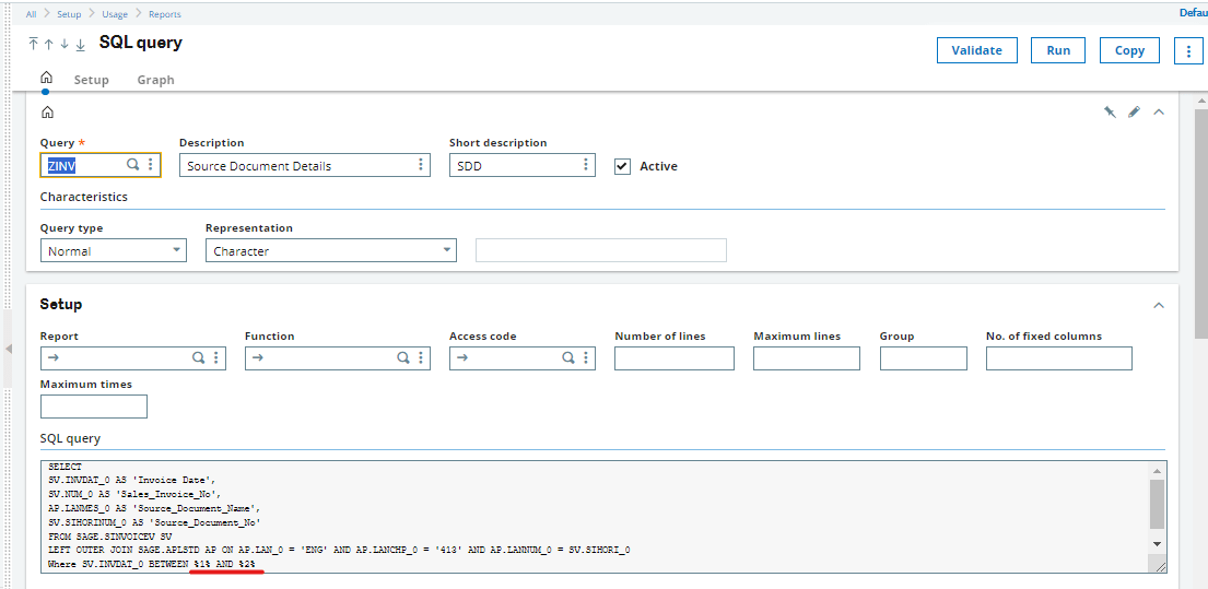 How to set parameters for SQL Query tool report Sage X3 Tips