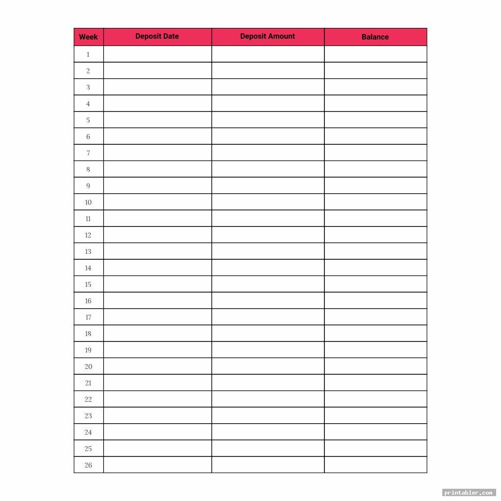 26 Week Money Saving Challenge Printable