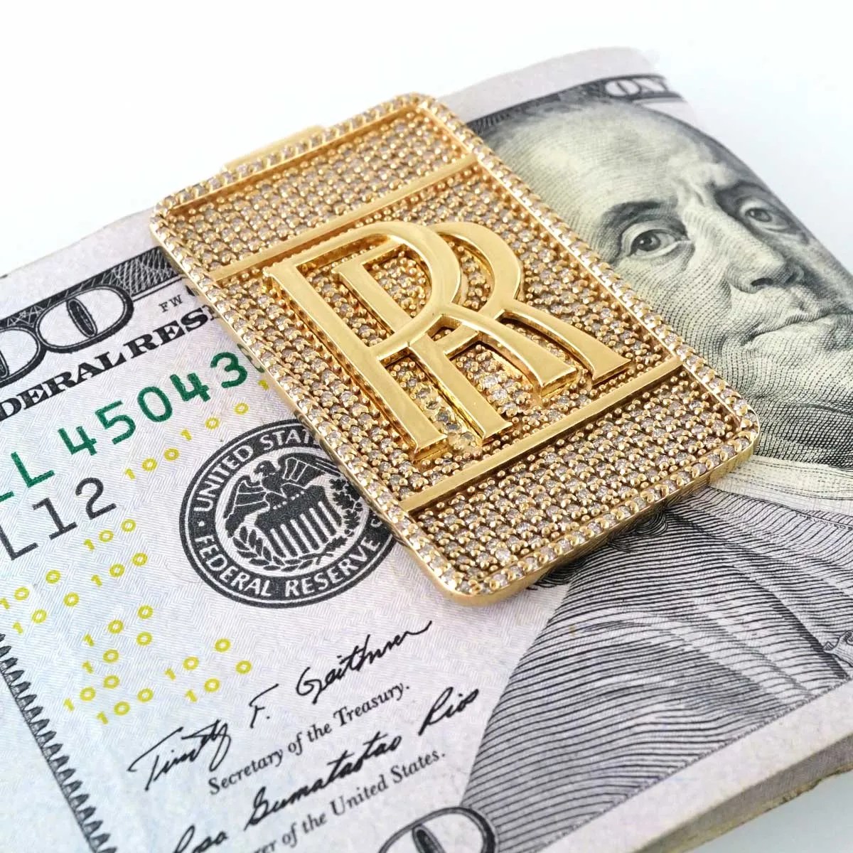 14k Yellow Gold Diamond Rolls Royce Money Clip Grimal Jewelry