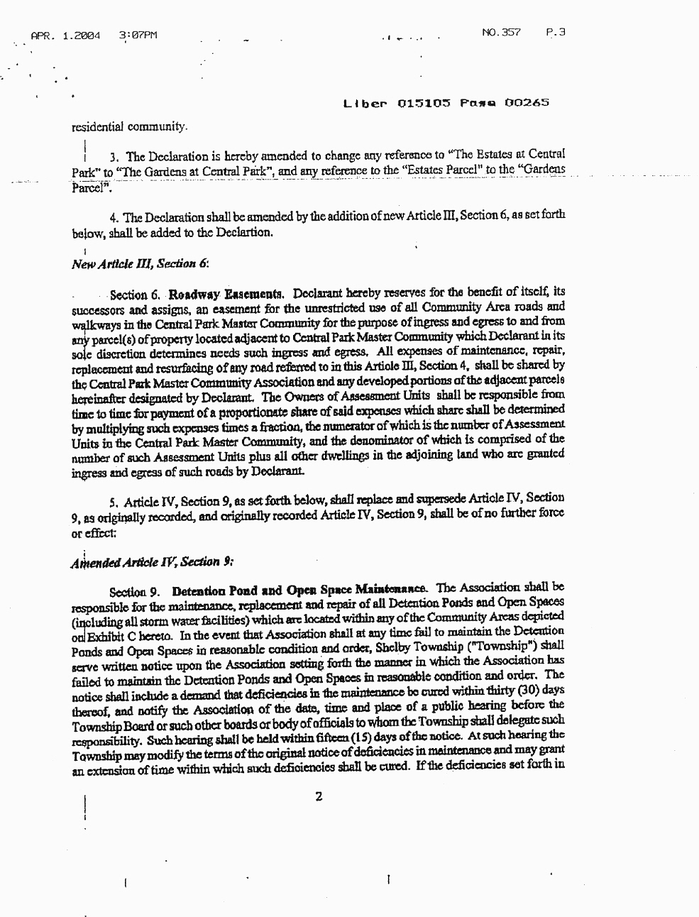 Declaration Central Park Master Association