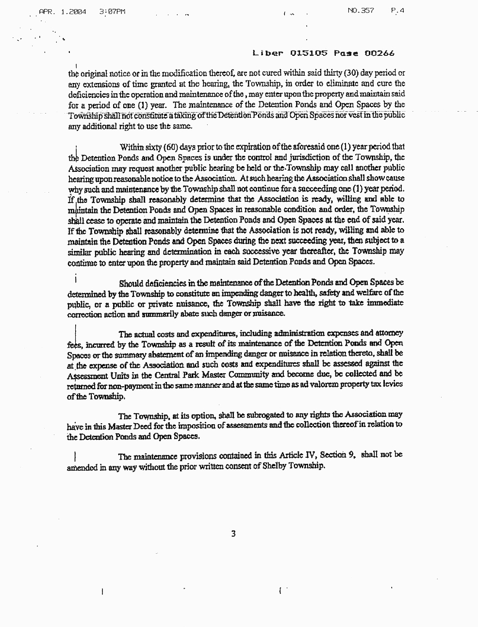 Declaration Central Park Master Association