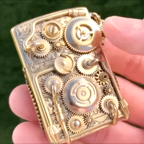 Handmade Moving Gear Lighter Steampunk Design Zippo Fire