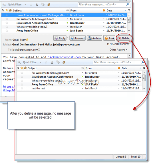 How to Prevent Thunderbird 3 from Opening the Next Message After Deletion