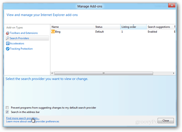 How to Change the Default Search Provider in Explorer 10