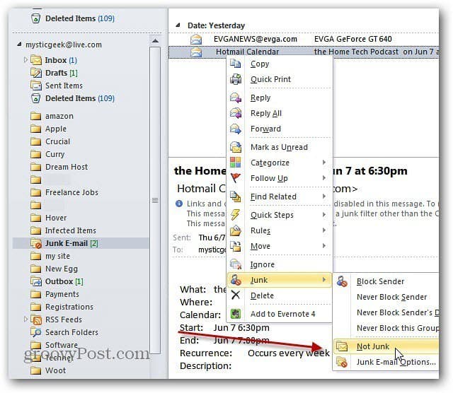 How To Mark Outlook Email As Not Junk groovypost