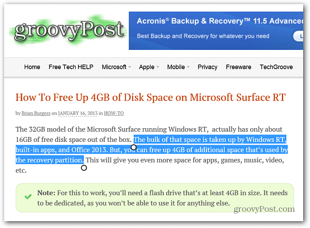 Microsoft Surface Tip Copy and Paste Text