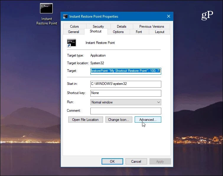 Create a Windows 10 System Restore Point from a Desktop Shortcut
