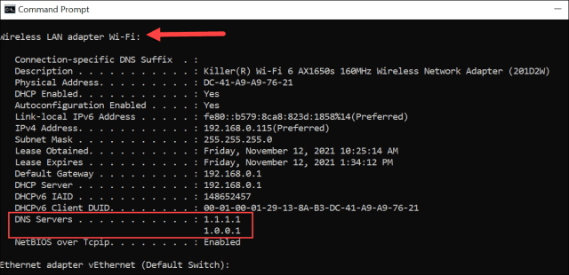 dns ayarları komut istemi