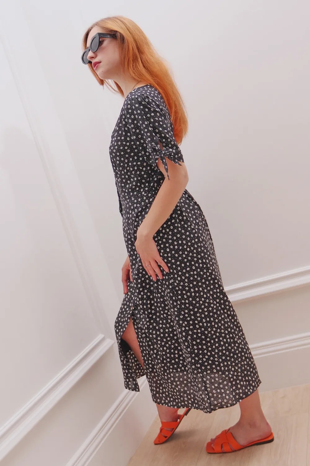 Robe longue liberty à fleurs manches à nouer (x6) Grossiste France