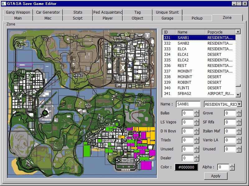 Download Area » GTA San Andreas » Tools » Savegame Editor