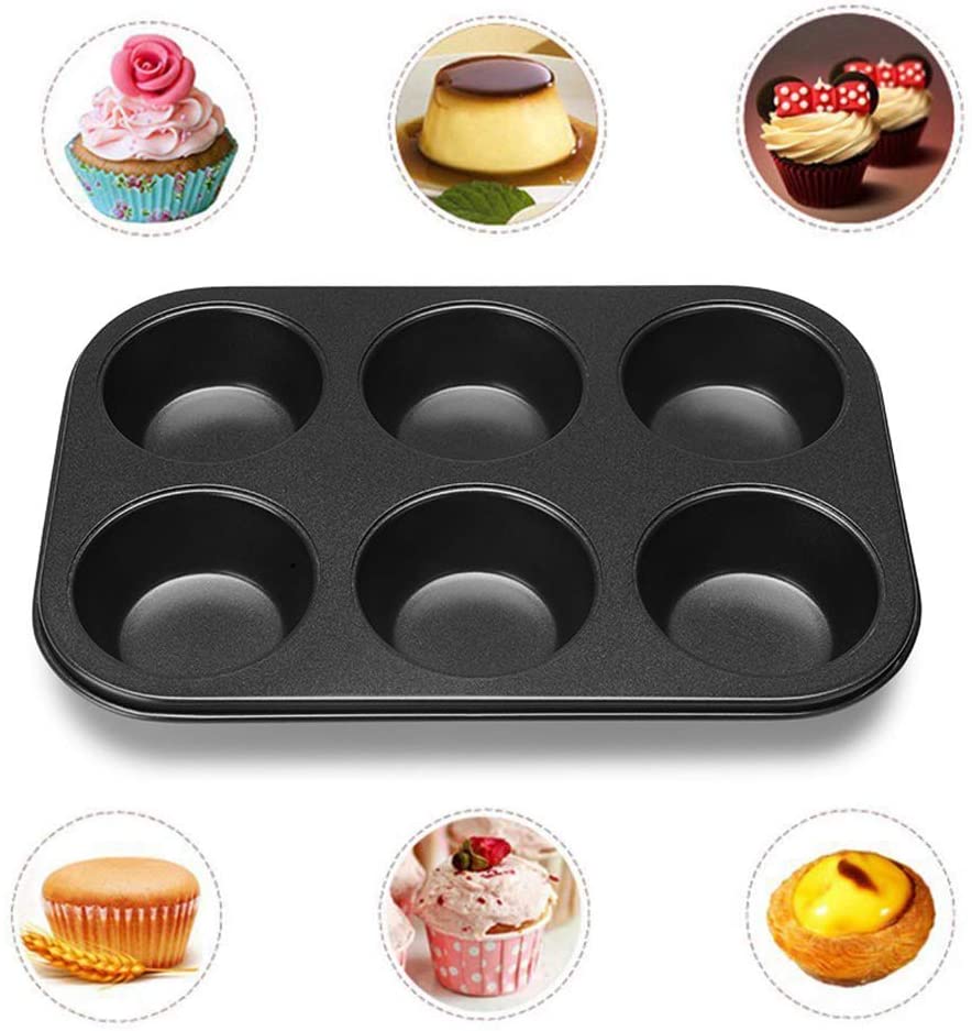 6 Cups Muffin Tray Nonstick BPA Free & Dishwasher Safe Cupcake Pan Black