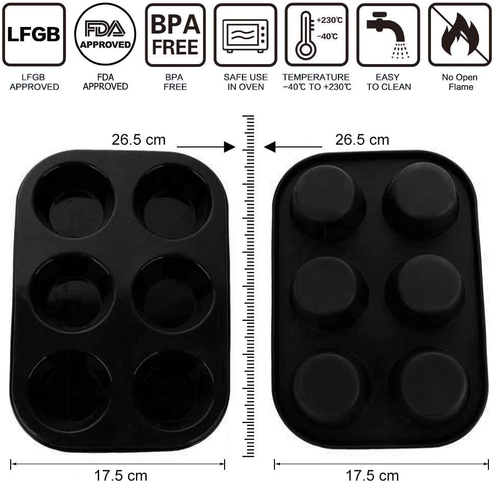 6 Cups Muffin Tray Nonstick BPA Free & Dishwasher Safe Cupcake Pan Black