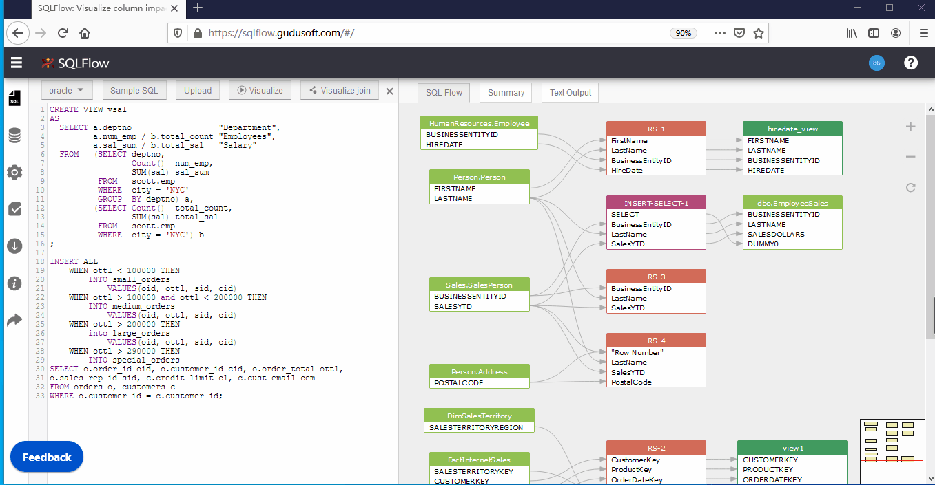SQLFlow tutorial search table and visualize Data lineage