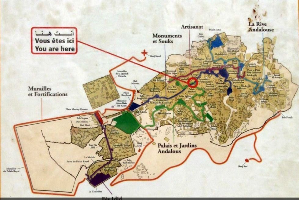 Fez Karte Rutas por la medina de Fez. Recorrido turístico por el zoco medina de