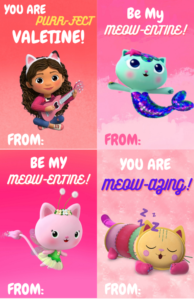 Gabby's Dollhouse Valentine’s Day Cards Printables FREE!