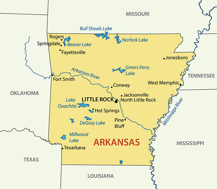 Map of Arkansas Guide of the World