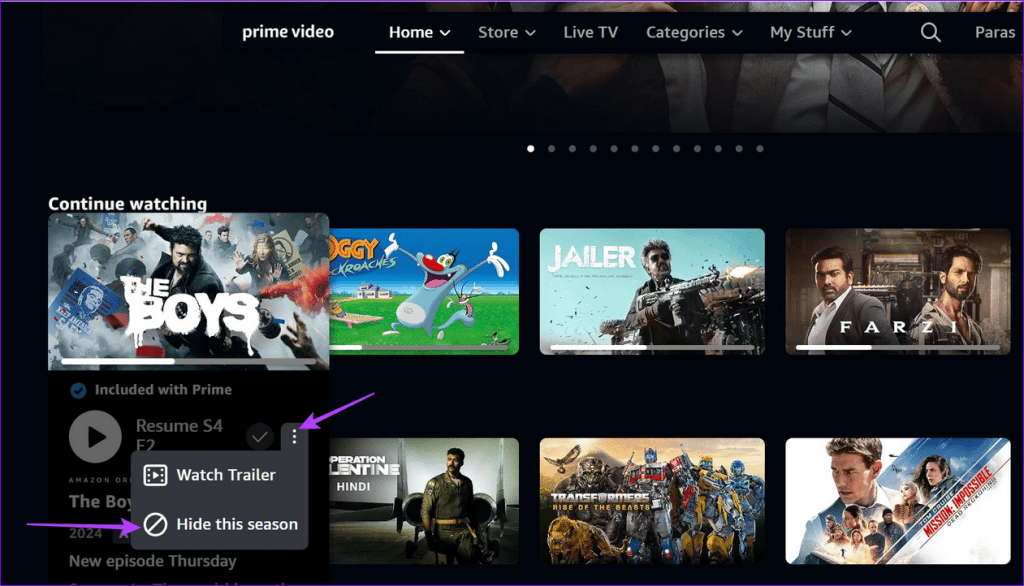 Prime Video Clear Continue Watching, Search, and Watch History