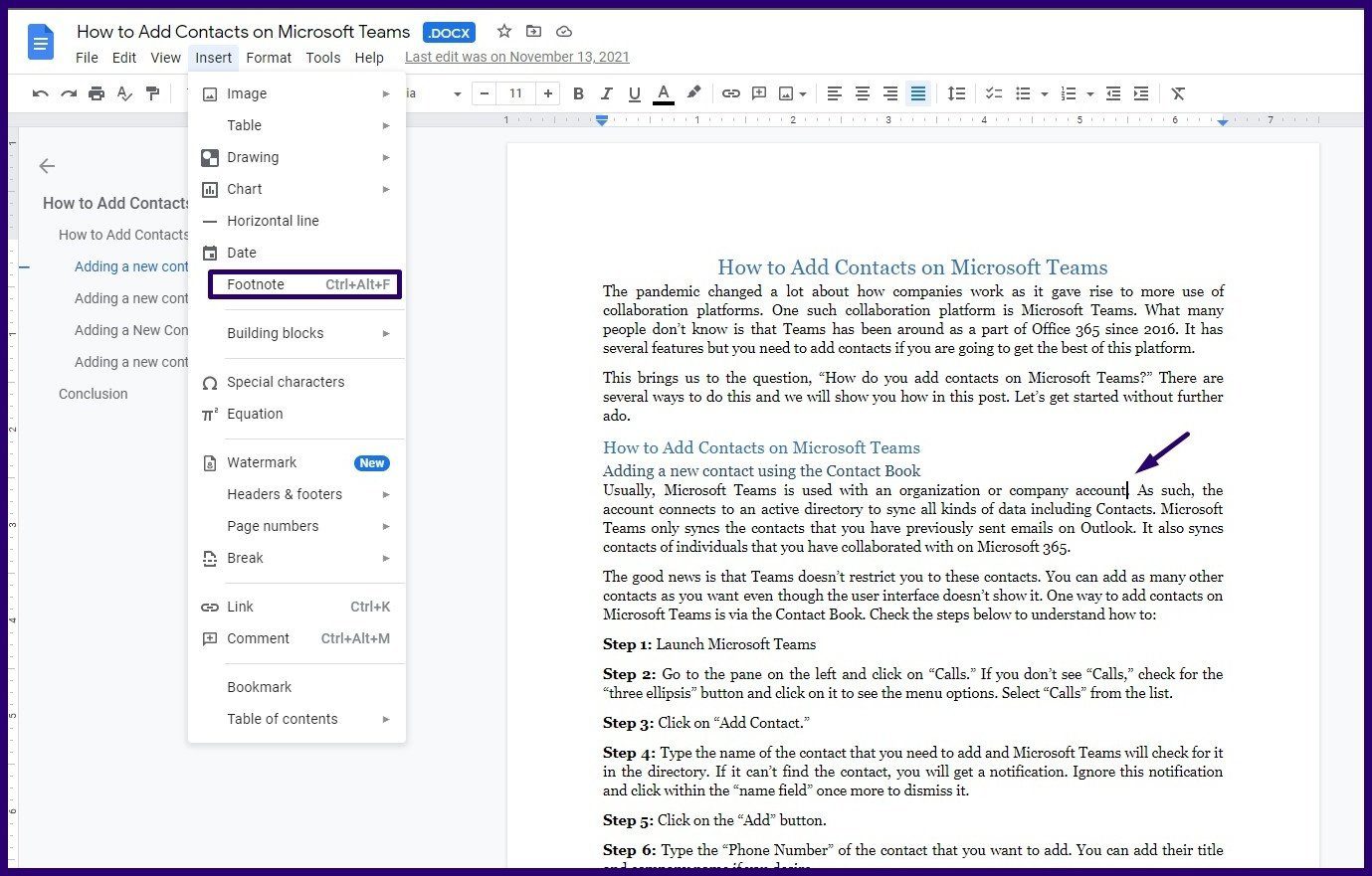 How to Insert Endnotes and Footnotes In Google Docs