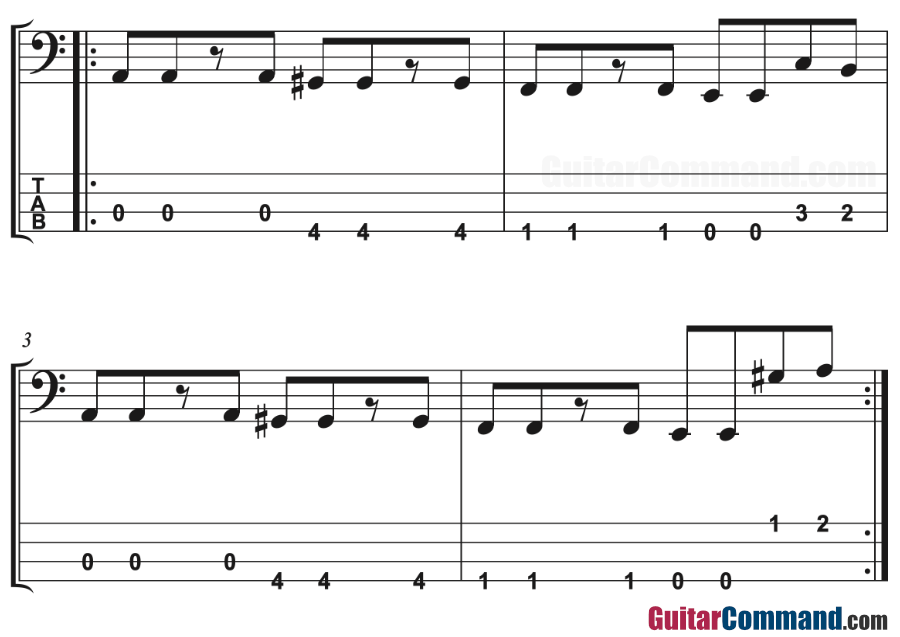 A Minor Bass Line Example 4 Guitar Command