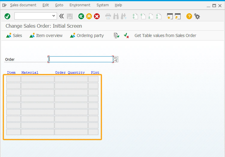Enter the Order number and click Get Table values from Sales Order