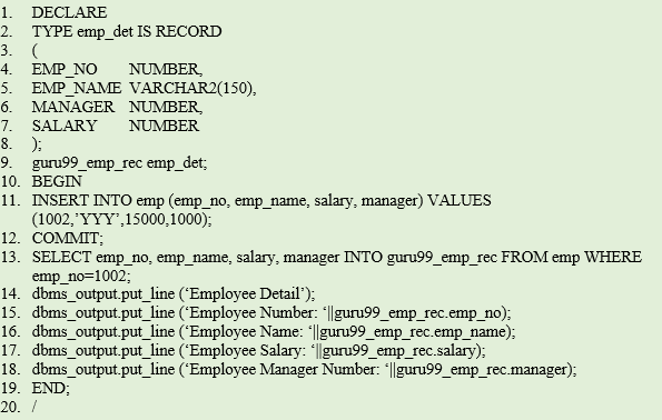 Oracle PL/SQL Records Type with Examples