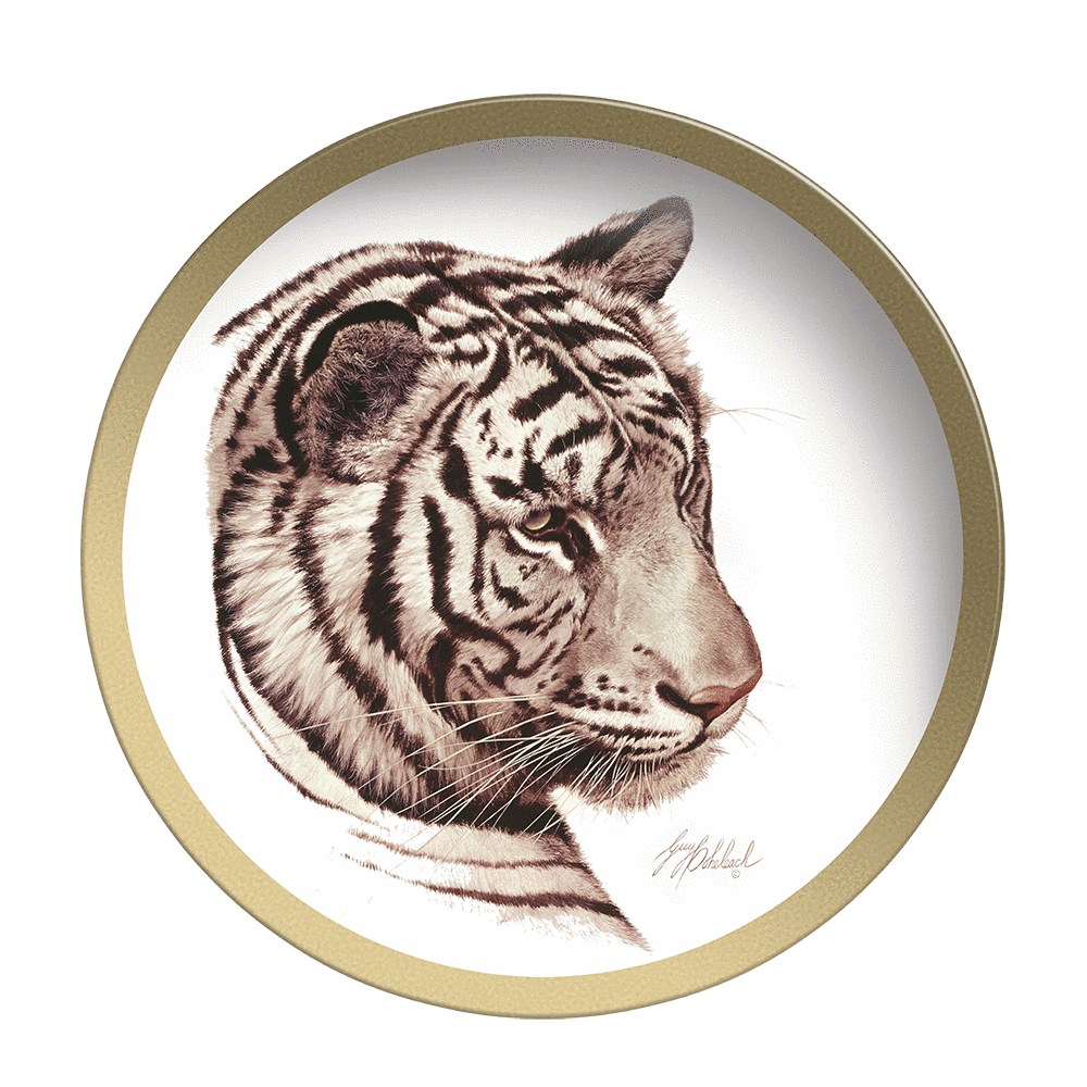White Tiger Head Collectable Plate by Guy Coheleach K&K Wildlife
